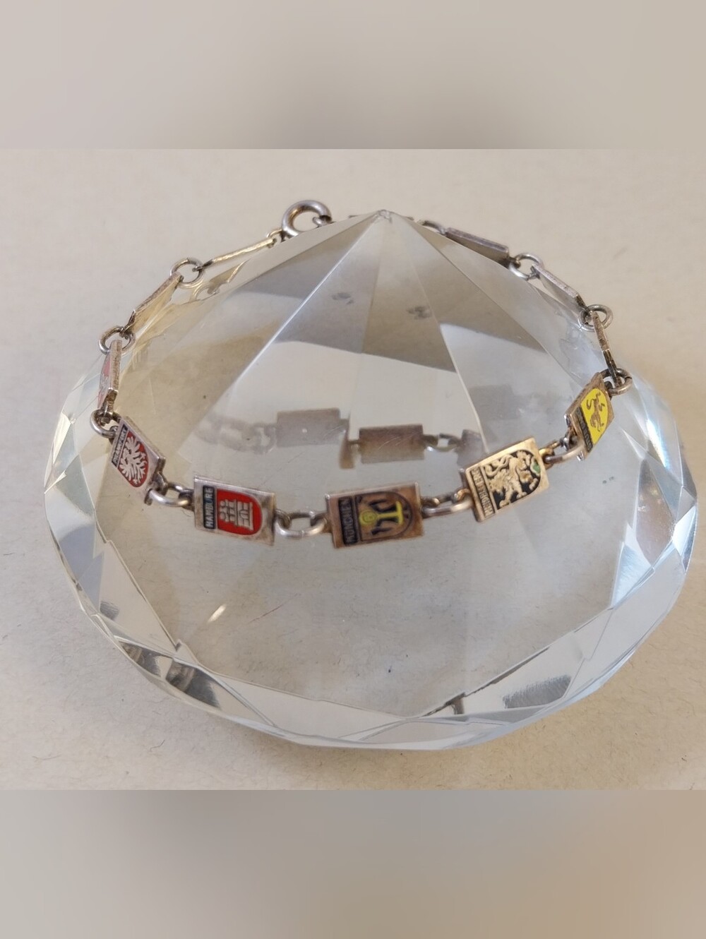 Vintage Mid-Century German Travel Shield Charm Bracelet, 835 Silver Enamel Heral